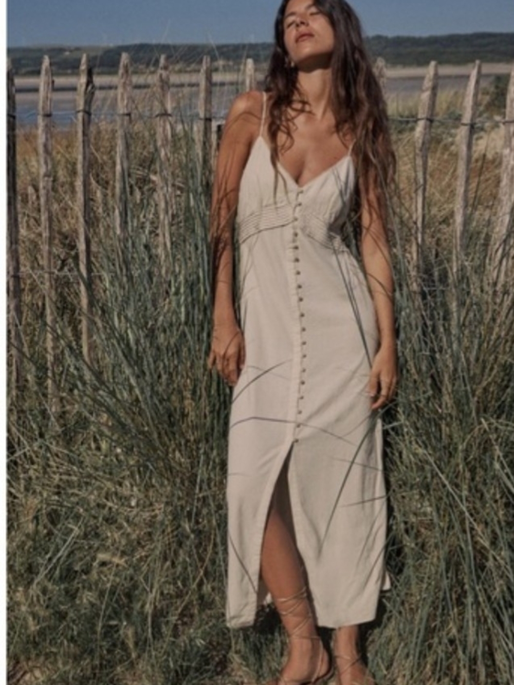 ZARA Strappy Linen Blend Midi Dress NWT